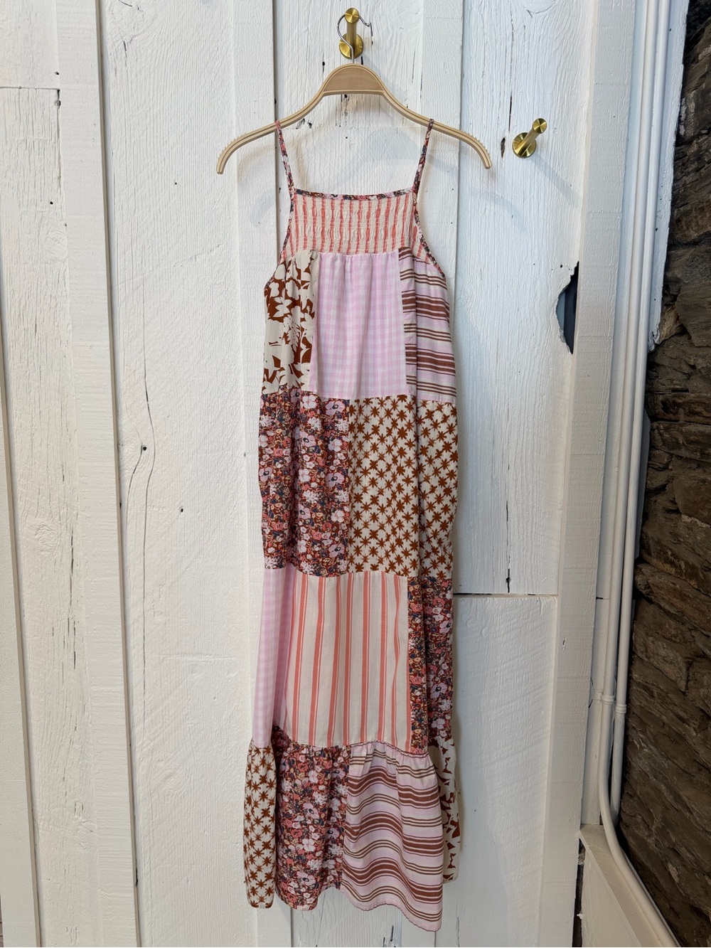 Universal Thread Pink and Brown Patchwork Maxi Dress